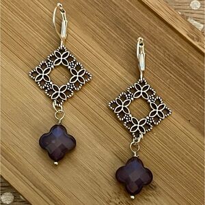 New Beautiful Faceted Purple Clover Earrings With 925 Silver Lever Back Hooks.
